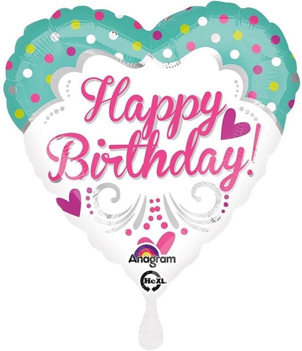 "Happy Birthday" Herz Folienballon Geburtstag Grün Pink - 43 cm ABC18