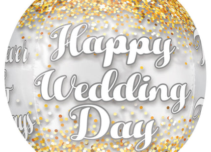 Amscan "Happy Wedding Day" Folienballon Orbz 38 x 40 cm - 3519301 | Hochzeit Dekoration Geschenk