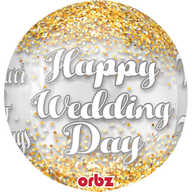 Amscan "Happy Wedding Day" Folienballon Orbz 38 x 40 cm - 3519301 | Hochzeit Dekoration Geschenk