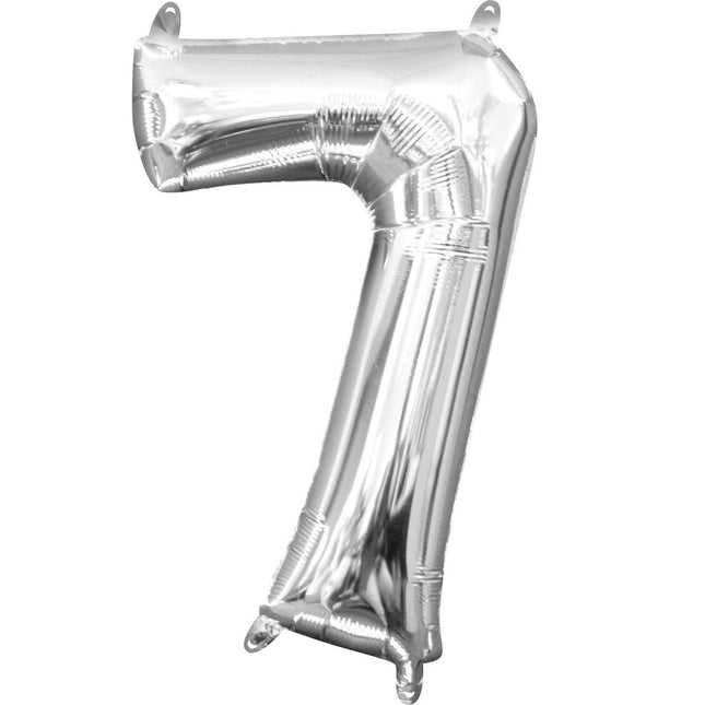 Mini Zahlen Folienballon 35 cm - Silber Zahl 7