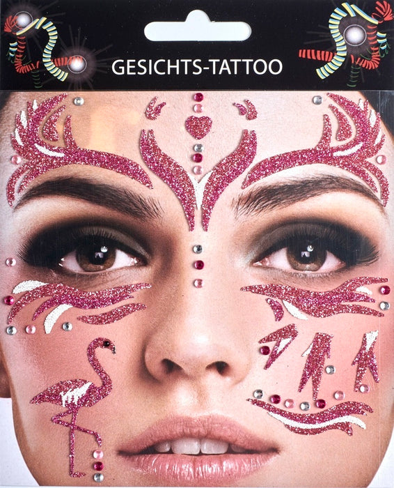 Glitzer Gesichts-Tattoo Set Klebetattoos - Pink Flamingo