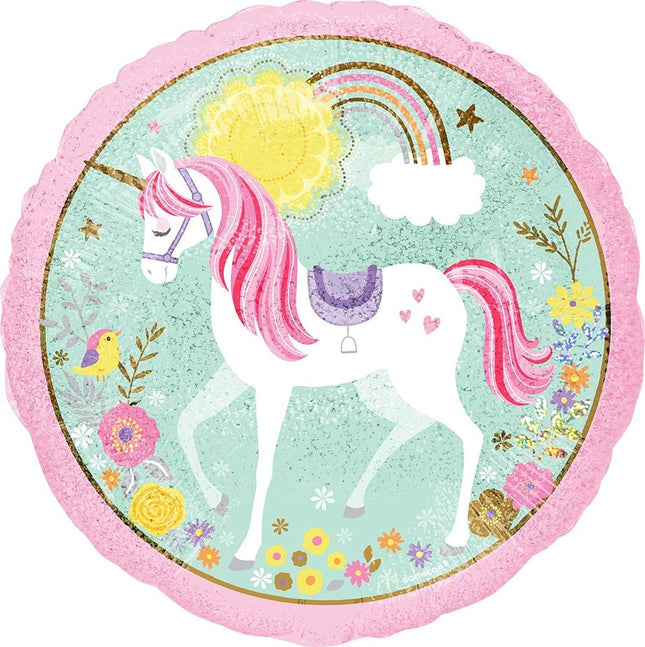 ABC18 "Magical Unicorn" Runder Folienballon Einhorn Holographisch - 43 cm