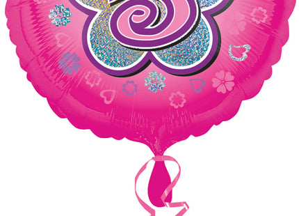 "5" Runder Folienballon mit Blumen für Geburtstag und Jubiläum - 43 cm Pink ABC18