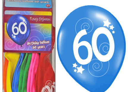 12 Bunte Luftballons Latexballons mit Zahl 60