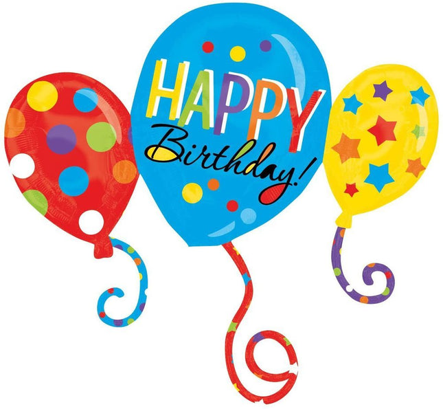 "Happy Birthday" XL Folienballon SuperShape Trio Balloon - 86 x 78 cm