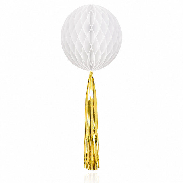Papier Wabenball mit Goldfolien-Quaste | Weiß